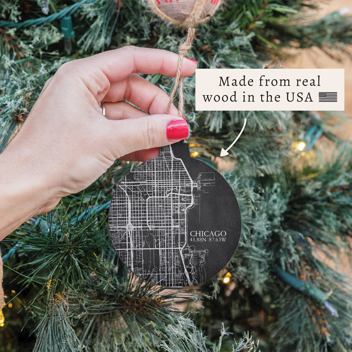 Chicago Charcoal City Grid Ornament