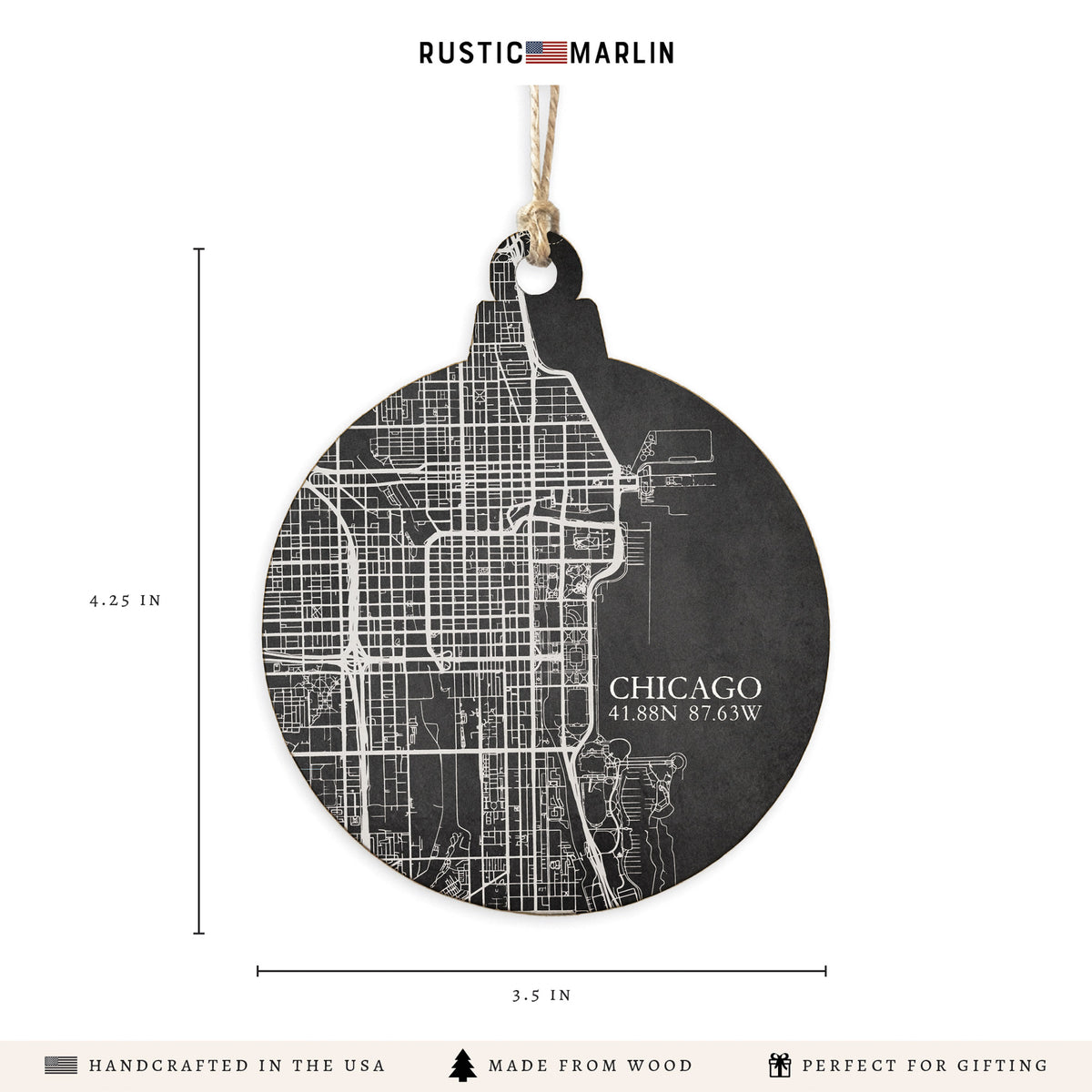 Chicago Charcoal City Grid Ornament