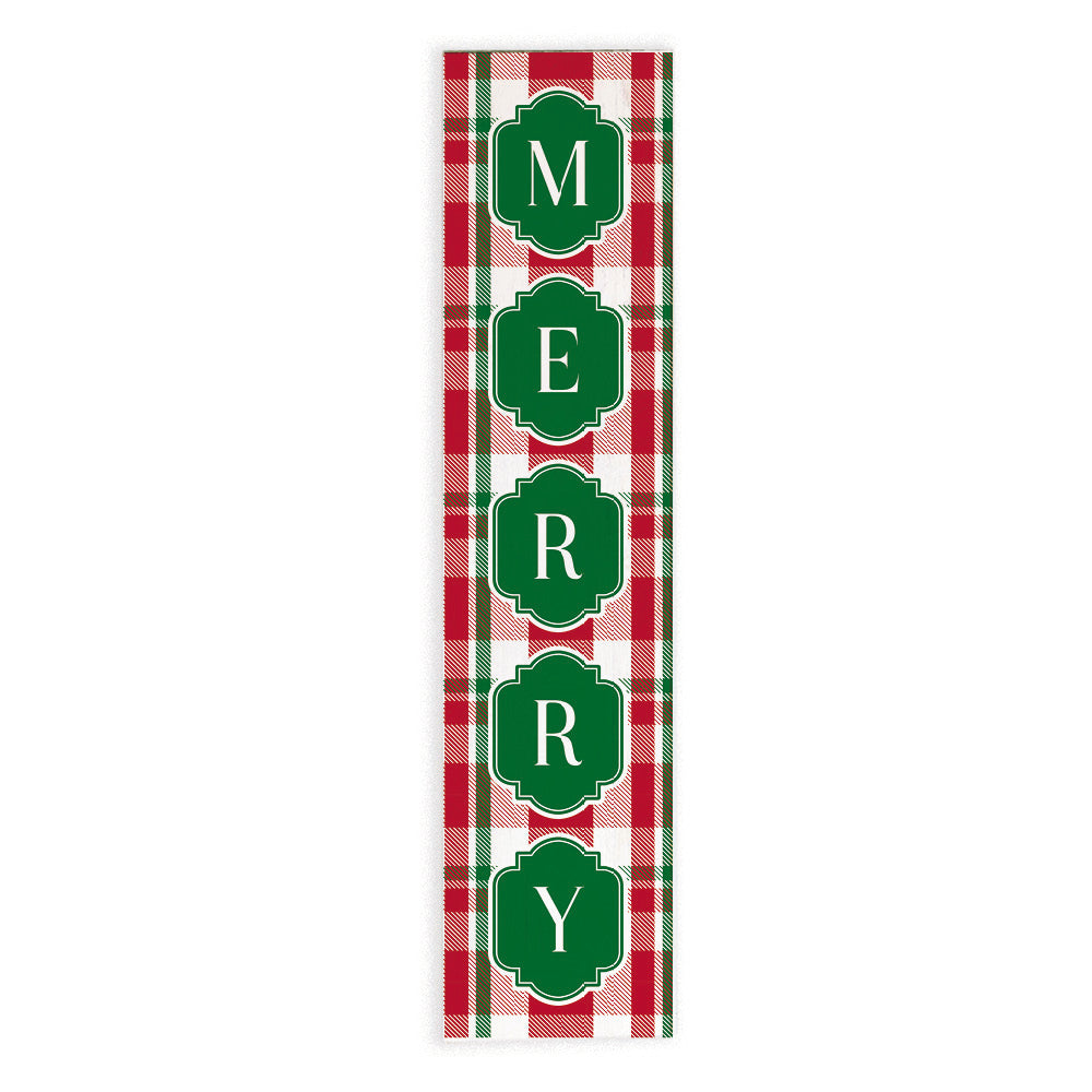 Merry Holiday Plaid Barn Wood Sign