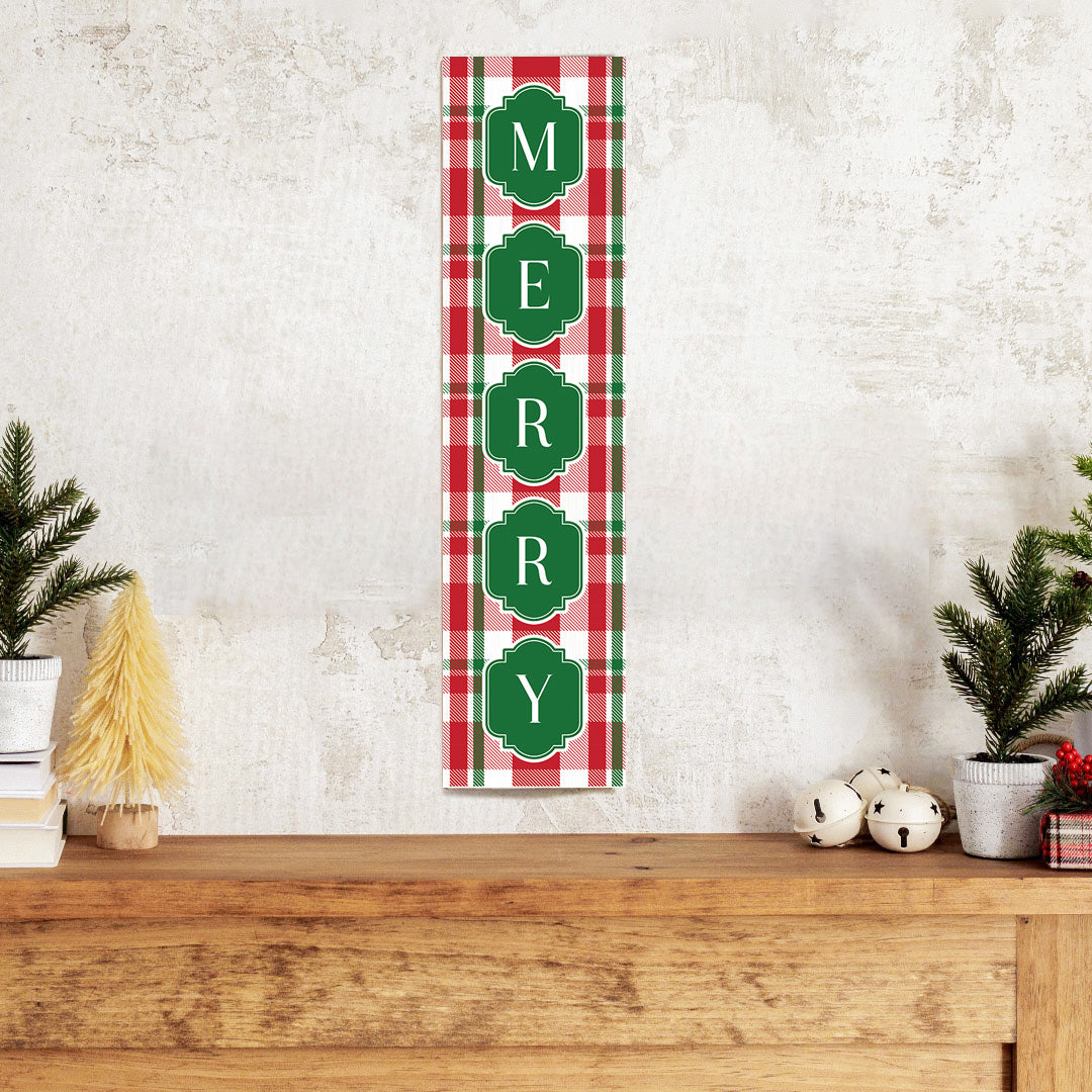 Merry Holiday Plaid Barn Wood Sign
