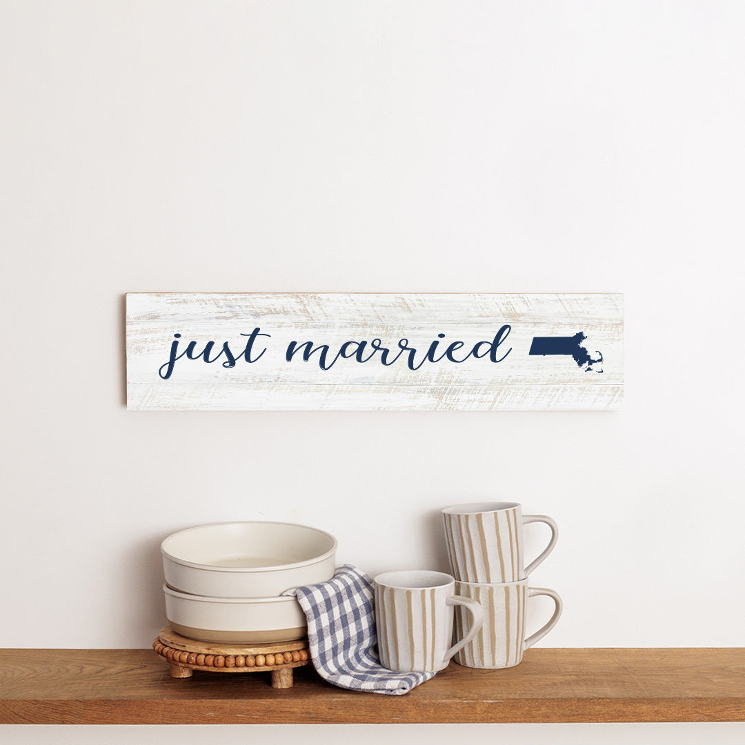 Just Married & State Personalized Barn Wood Sign