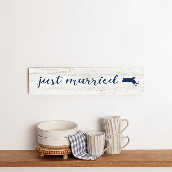 Just Married & State Personalized Barnwood Sign