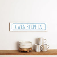 Gingham Blue Personalized Barn Wood Sign