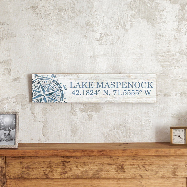 Your Word & Coordinates Compass Personalized Barnwood Sign