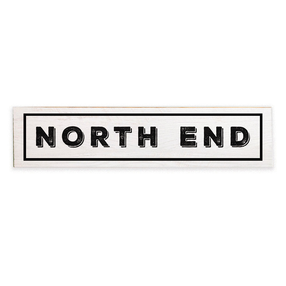 North End White and Black Barnwood Sign
