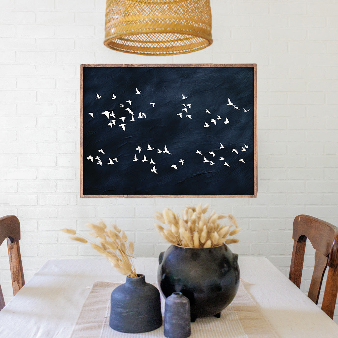 White Birds On Dark Sky Landscape Wall Art 24" x 33"