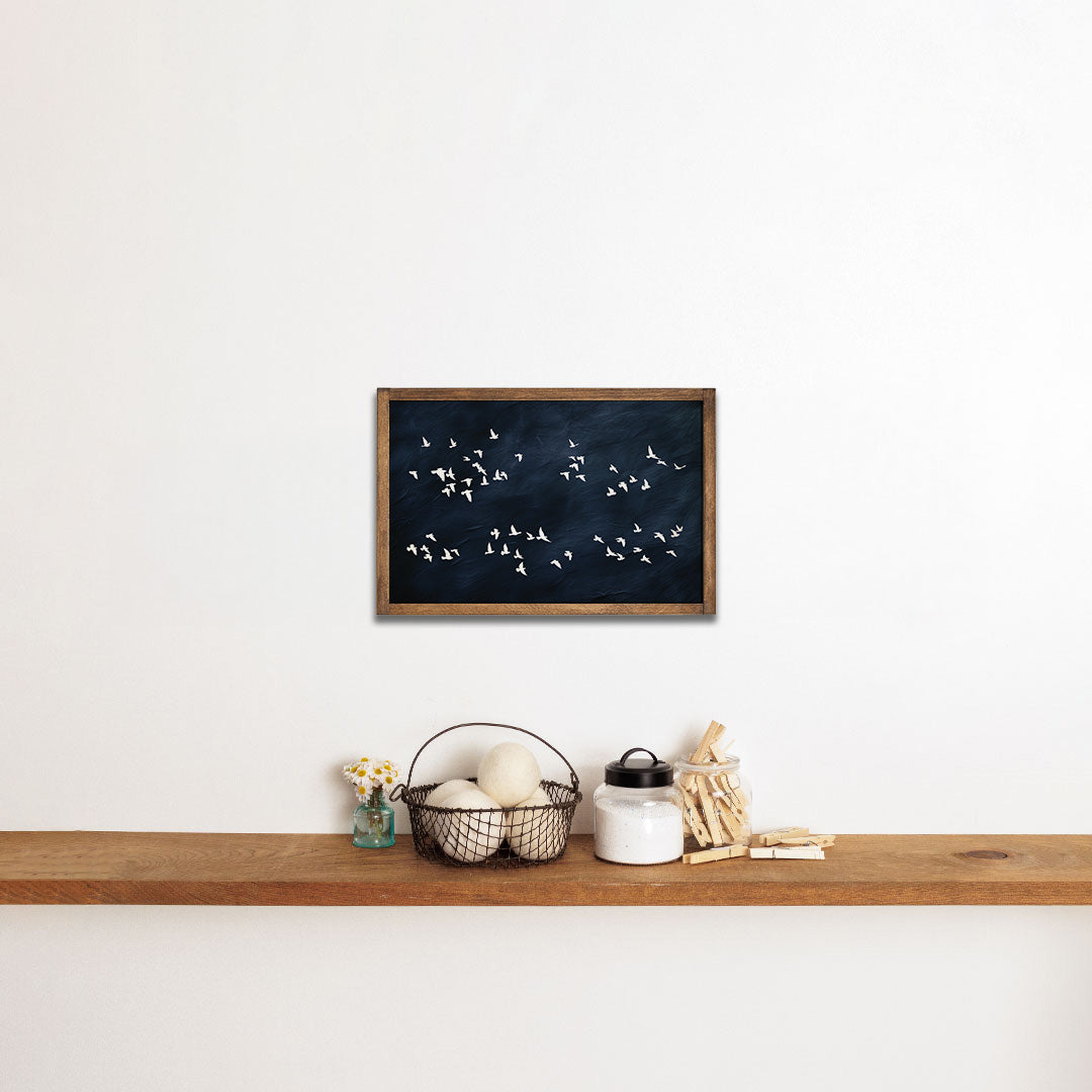 White Birds On Dark Sky Landscape Wall Art 13" x 19"