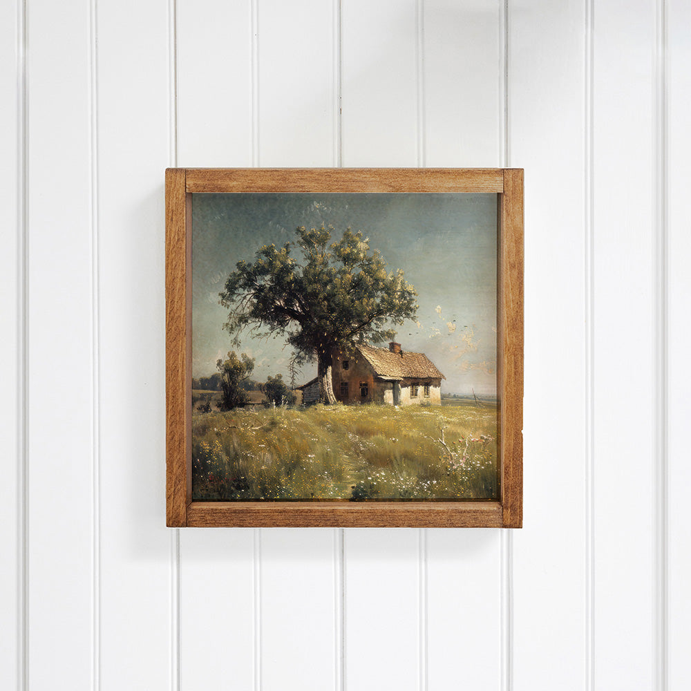 Farmhouse Tree Landscape Wall Art 16" x 16"