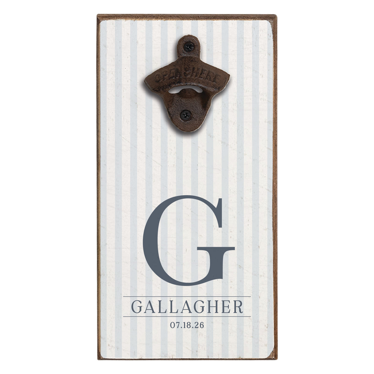 Initial Striped Personalized Bottle Opener