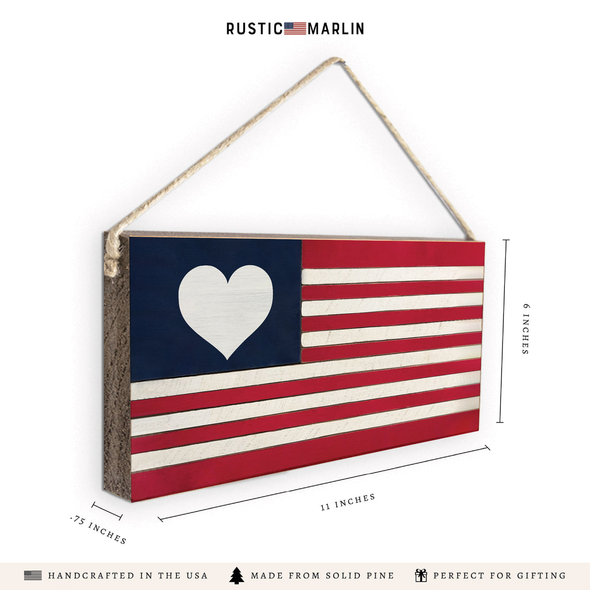 American Flag Heart Twine Sign