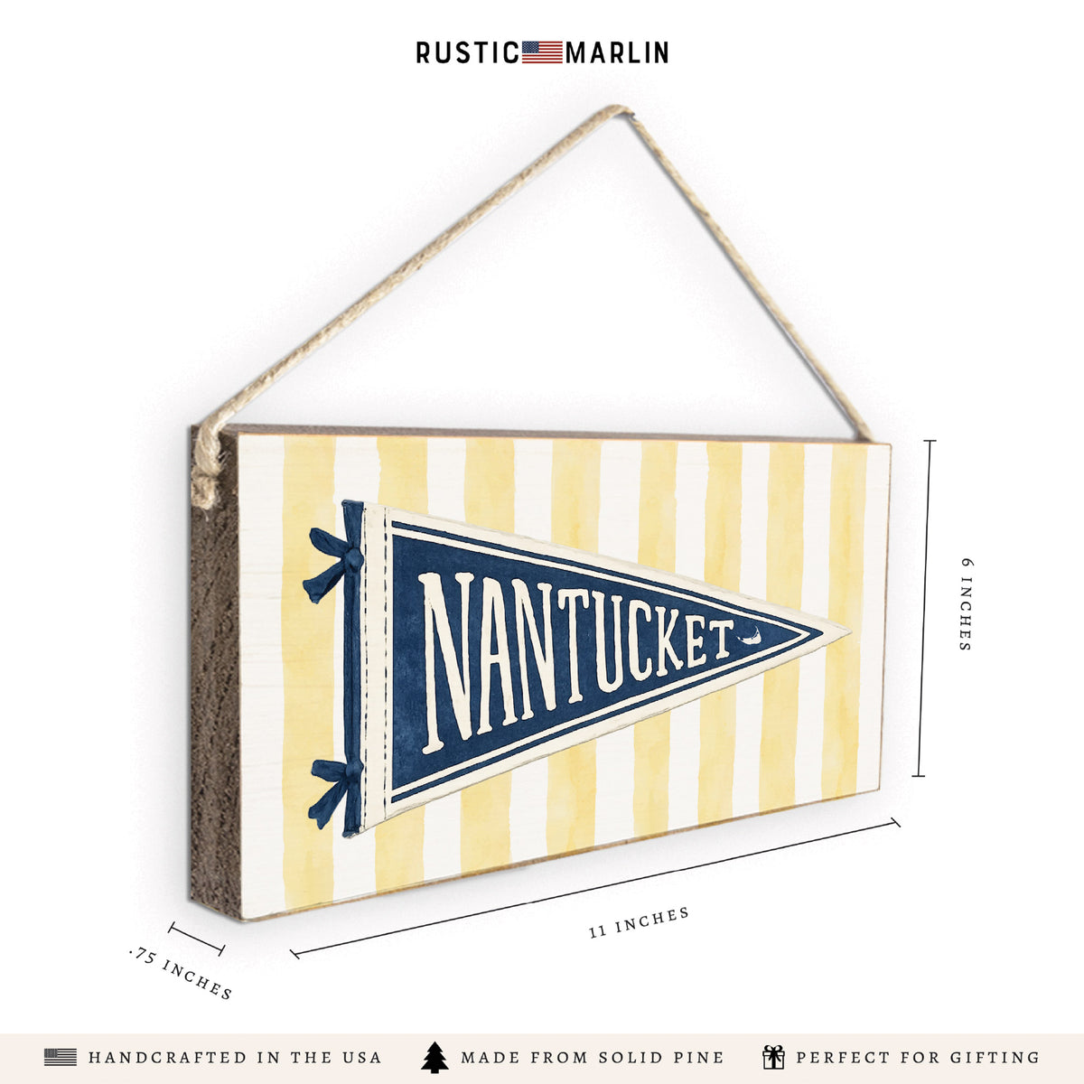 Nantucket Pennant Yellow Stripes Twine Sign