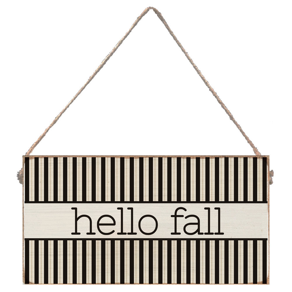 Hello Fall Black And White Stripes Twine Sign