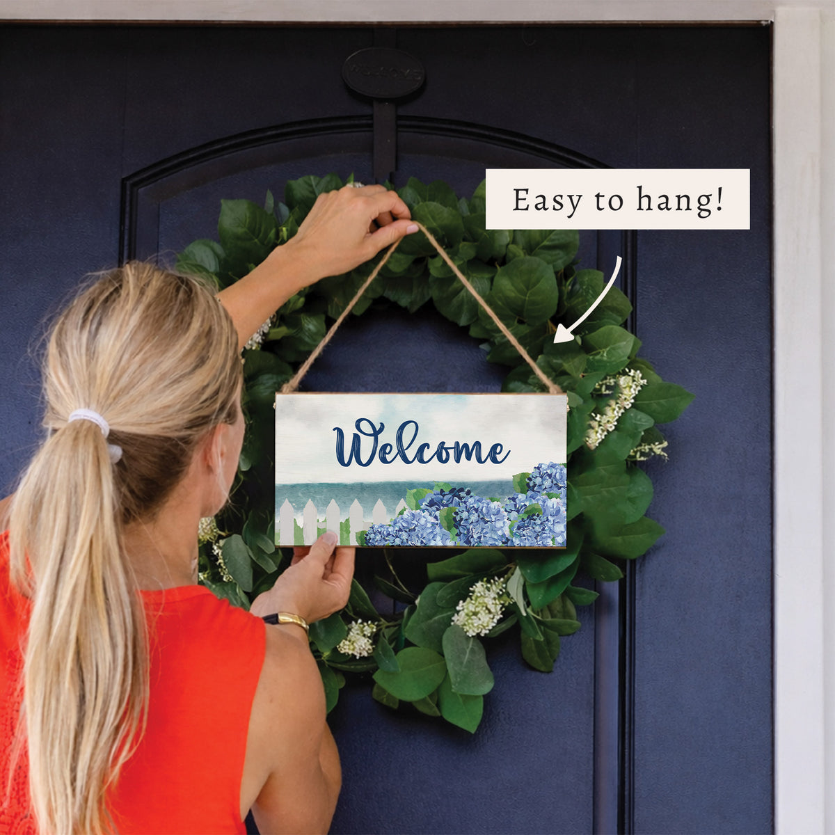 Hydrangea Dreams Welcome Twine Sign