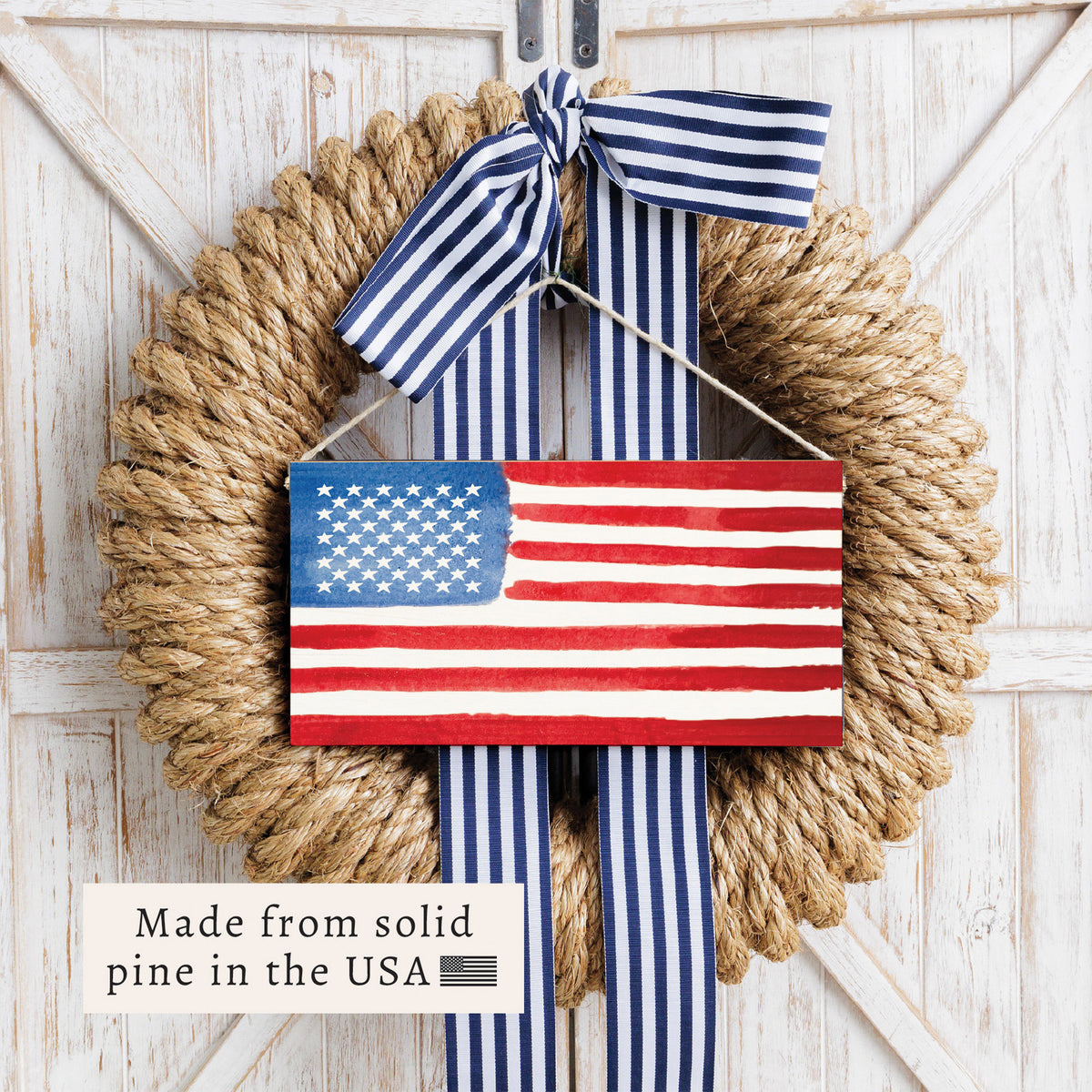 American Flag Watercolor Twine Sign