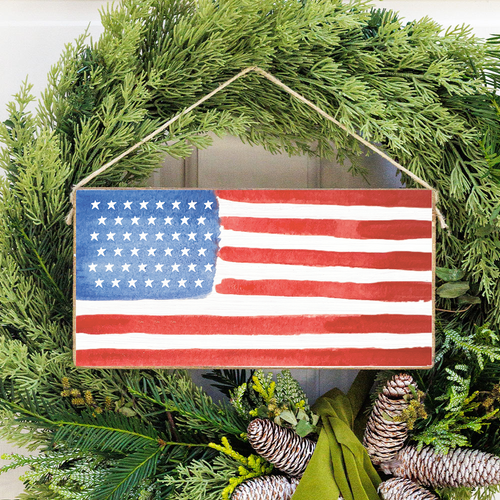 American Flag Watercolor Twine Sign
