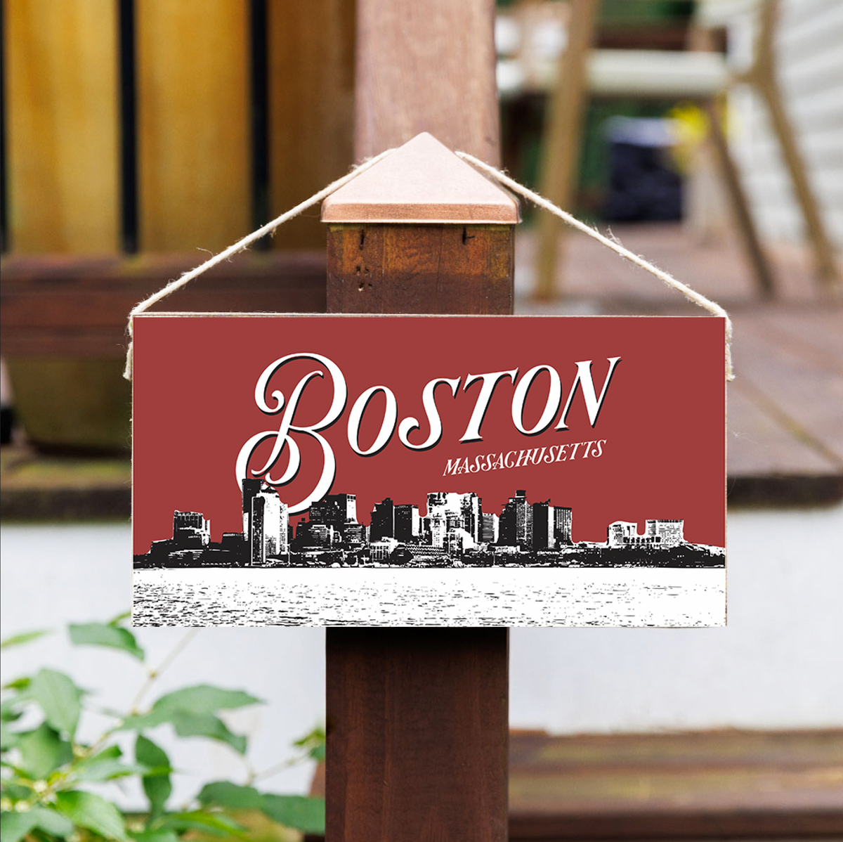Boston Mass Skyline Twine Sign