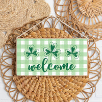 Welcome Plaid Shamrocks Twine Sign