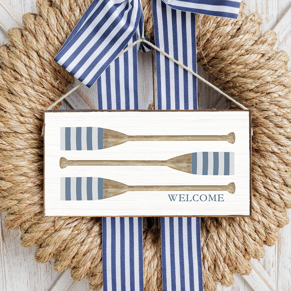 Welcome Striped Oars Twine Sign