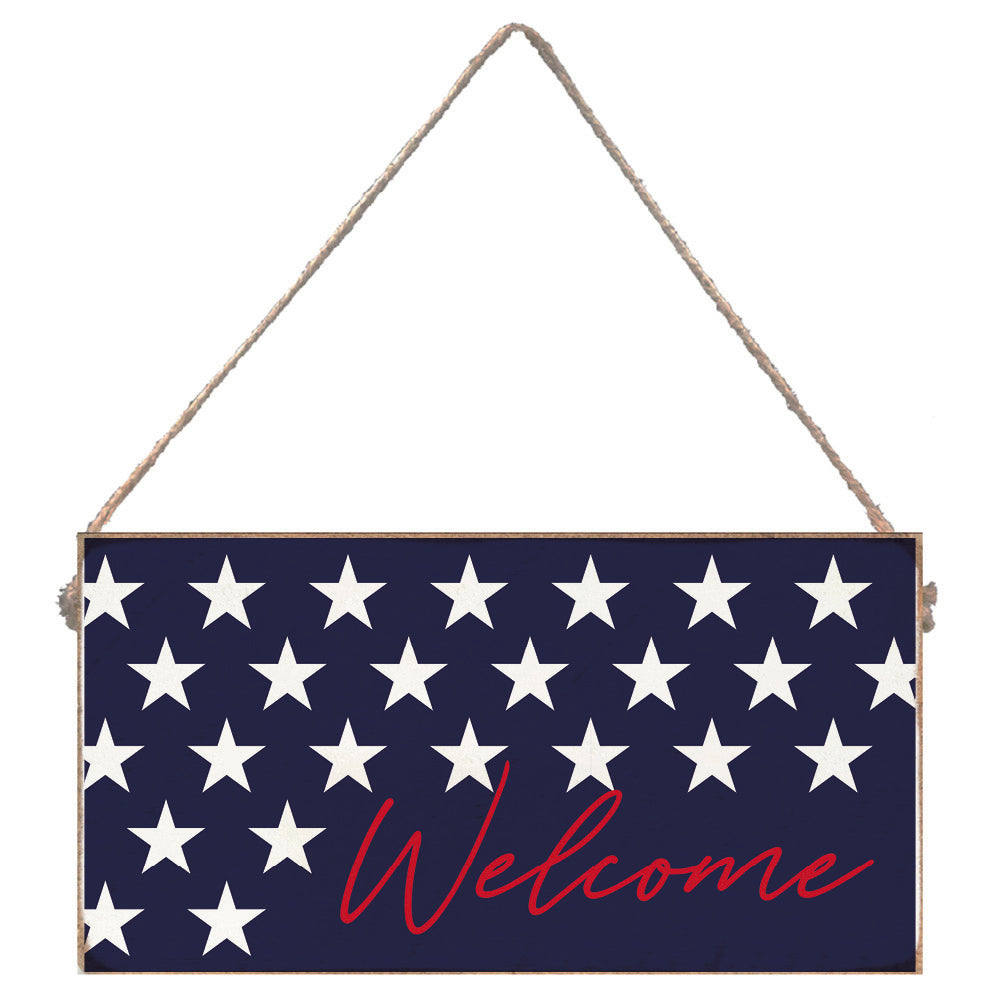 Red, White and Navy Star Welcome Twine Sign