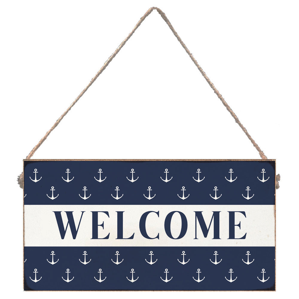 Welcome Anchor Navy Twine Sign