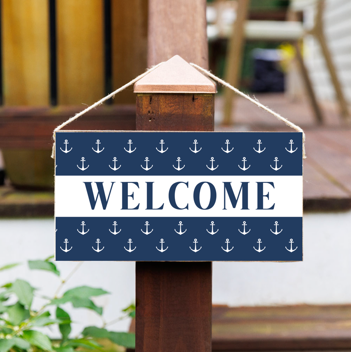Welcome Anchor Navy Twine Sign