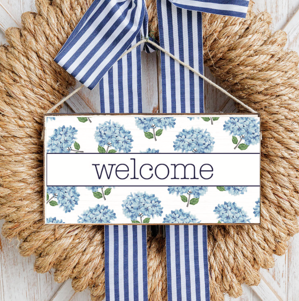 Welcome Hydrangea Stems Twine Sign