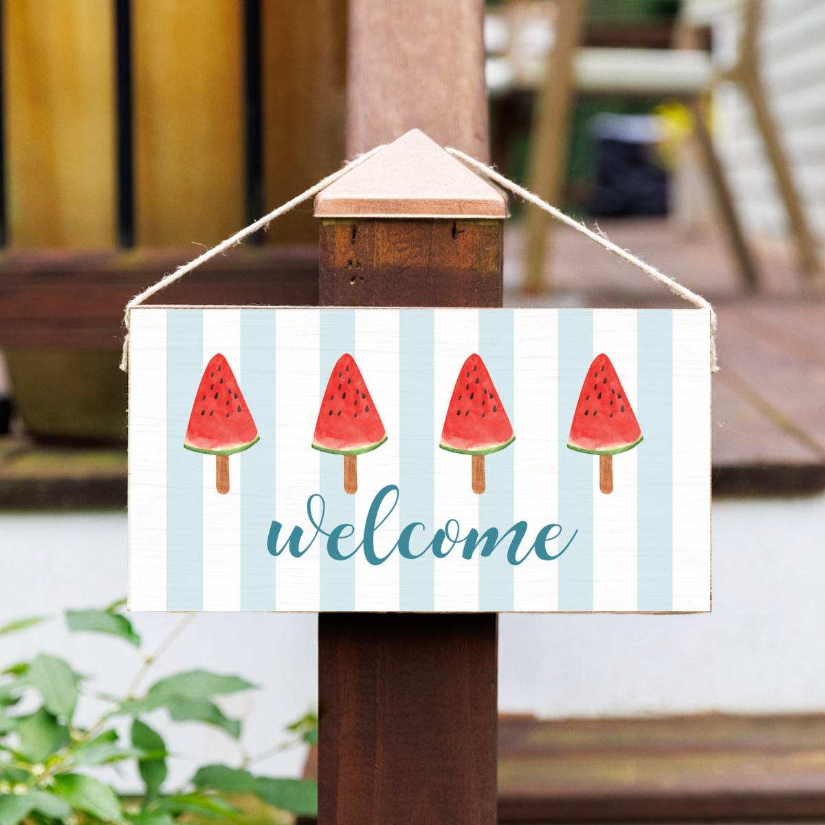 Welcome Popsicle Stripes Twine Sign
