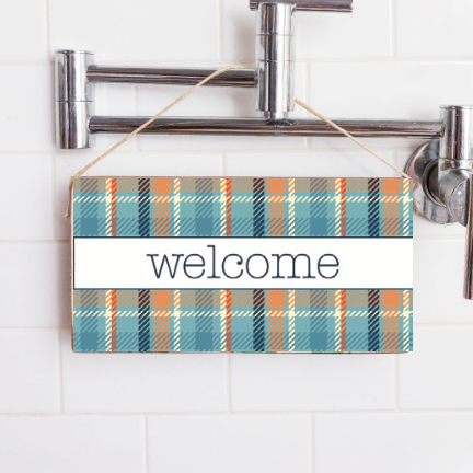 Fall Plaid Welcome Twine Sign
