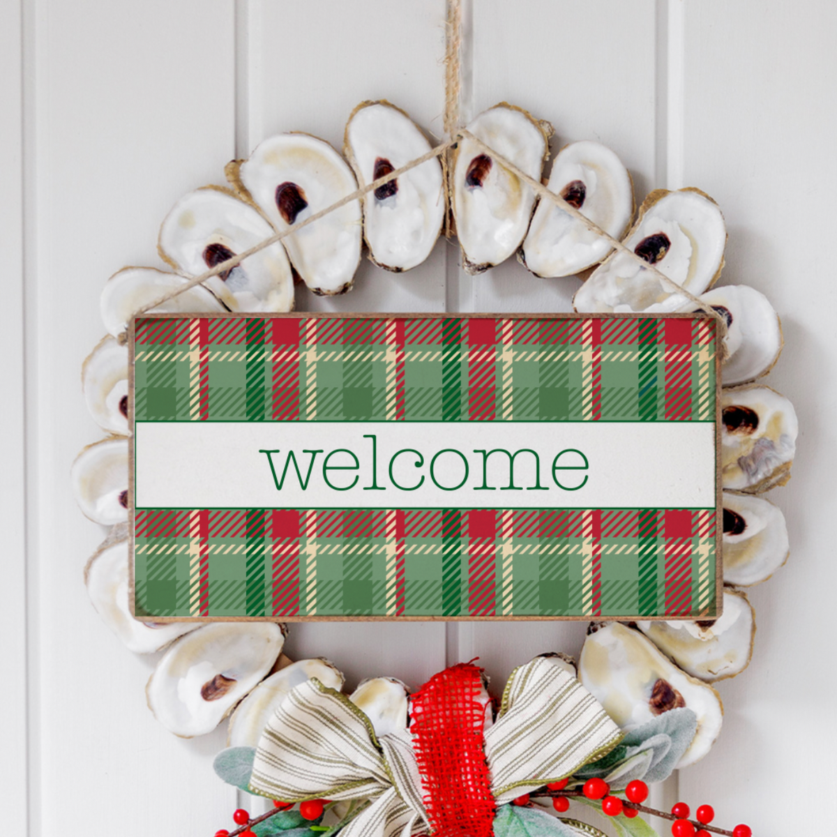 Welcome Christmas Plaid Twine Sign