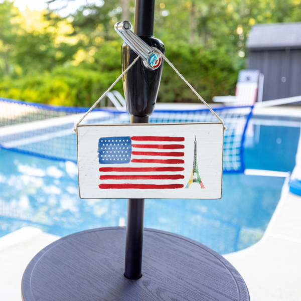 Watercolor American Flag Eiffel Tower Twine Sign