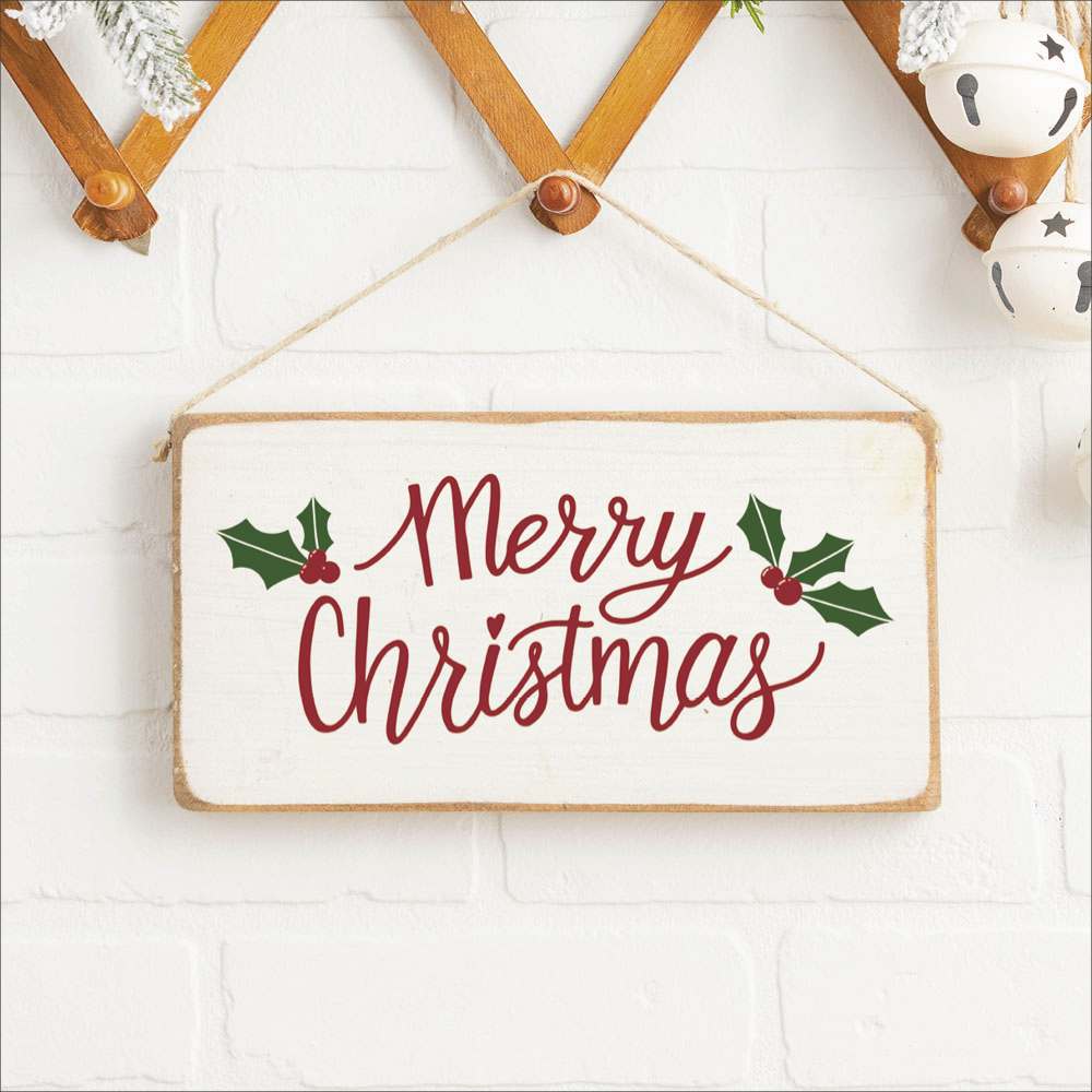 Merry Christmas Holly Leaves Twine Sign