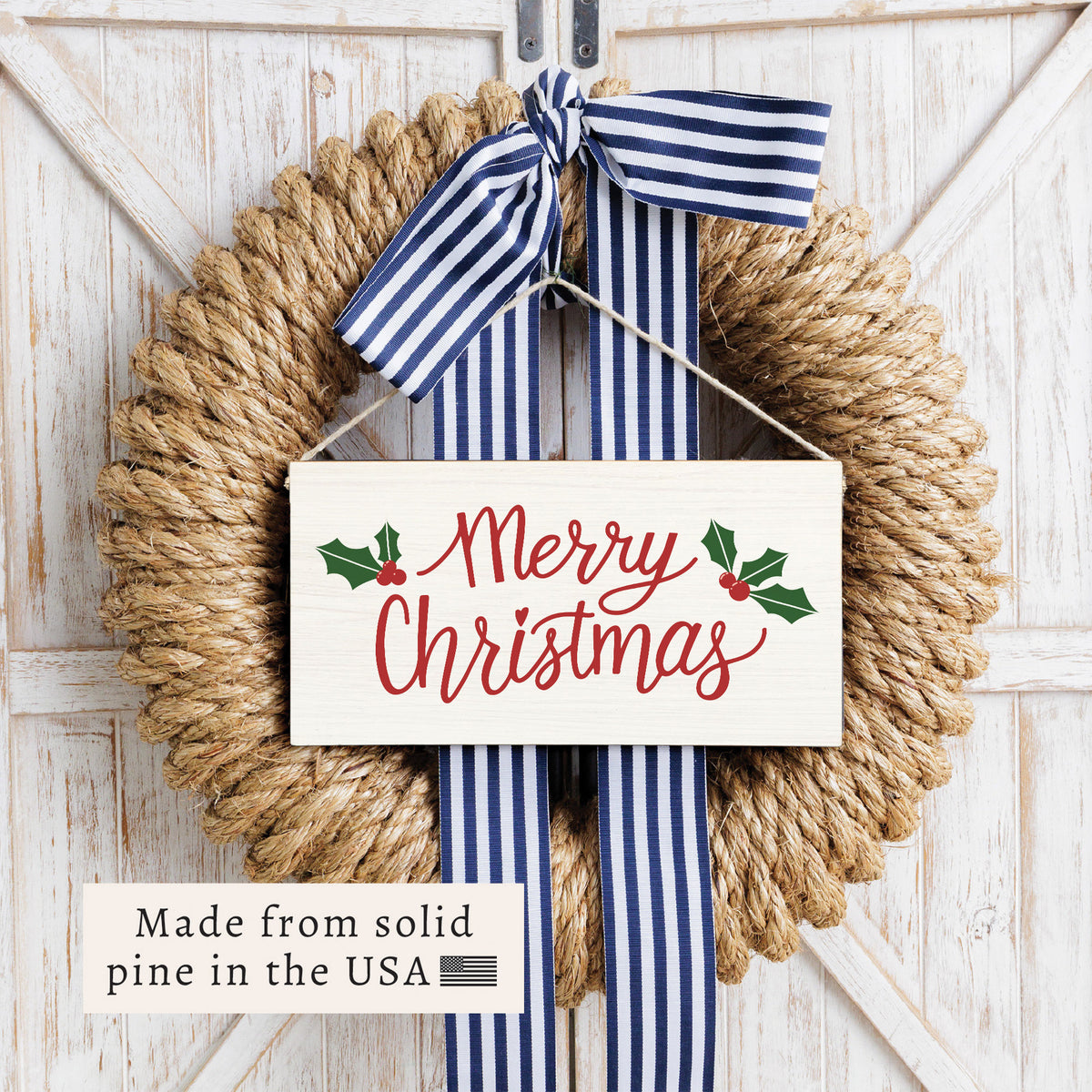 Merry Christmas Holly Twine Sign