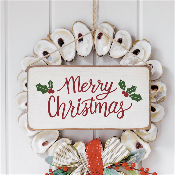 Merry Christmas Holly Leaves Twine Sign