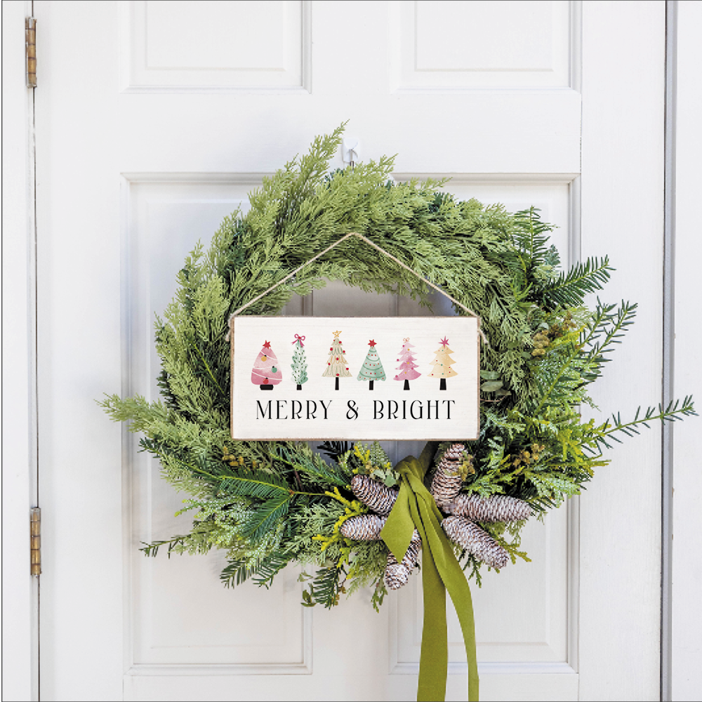 Merry & Bright Festive Christmas Trees Twine Sign