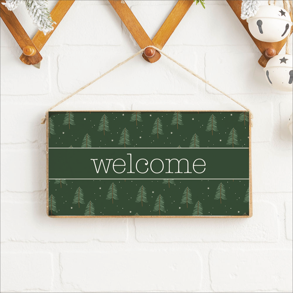 Evergreen Christmas Tree Welcome Twine Sign