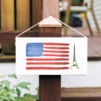 Watercolor American Flag Eiffel Tower Twine Sign