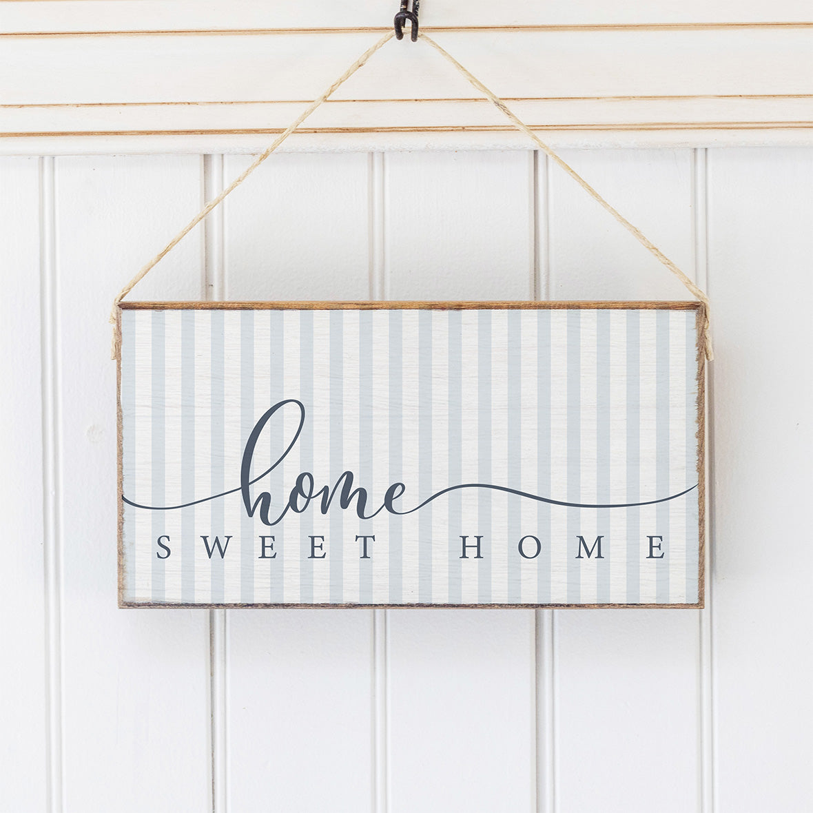 Blue and White Striped Home Sweet Home Twine Sign