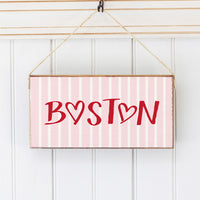 Boston Pink Striped Skyline Twine Sign