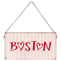 Boston Pink Striped Skyline Twine Sign