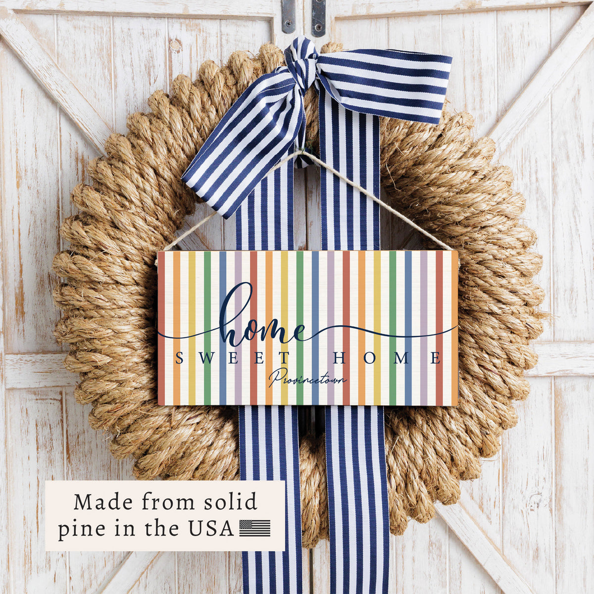 Rainbow Home Sweet Home Personalized Twine Sign