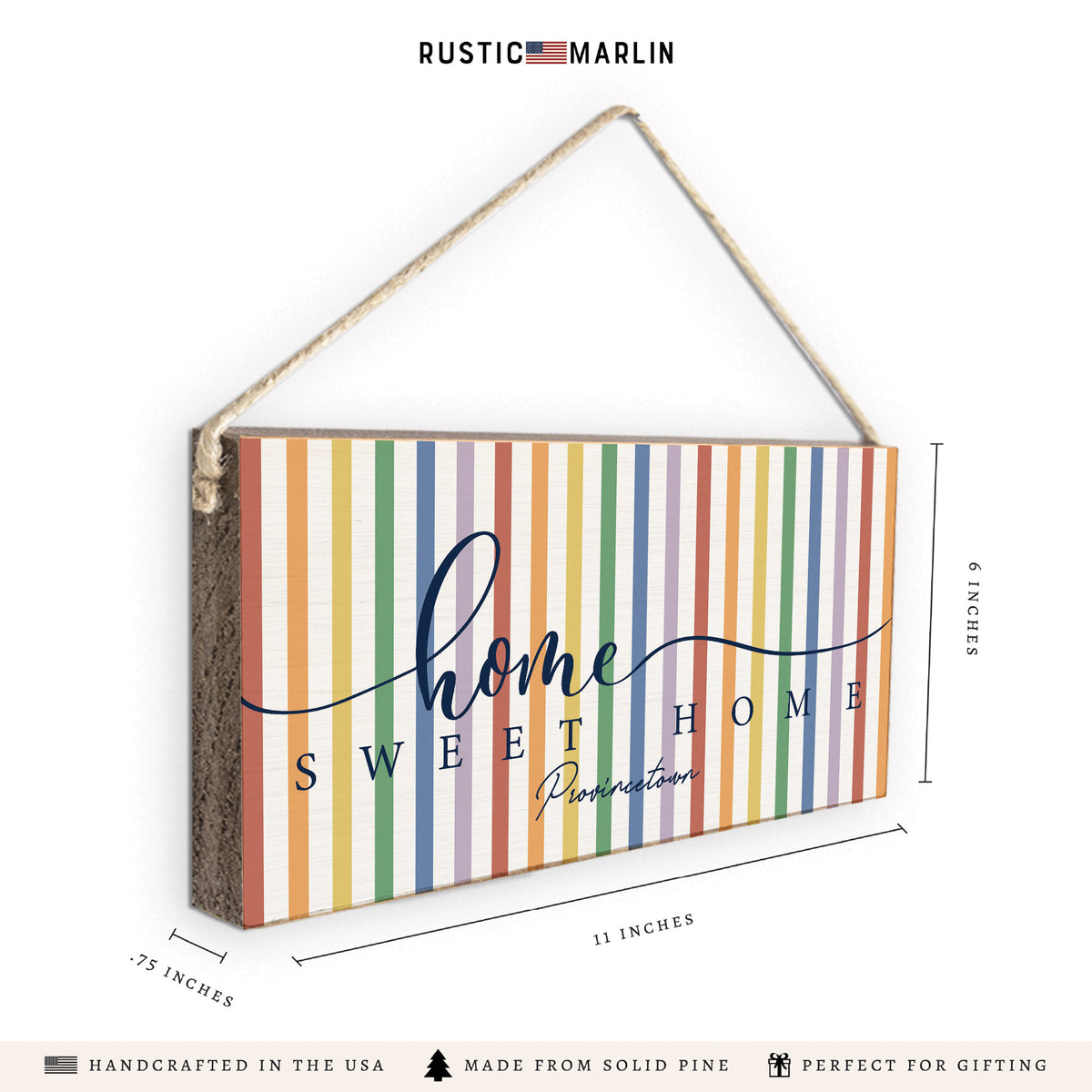 Rainbow Home Sweet Home Personalized Twine Sign