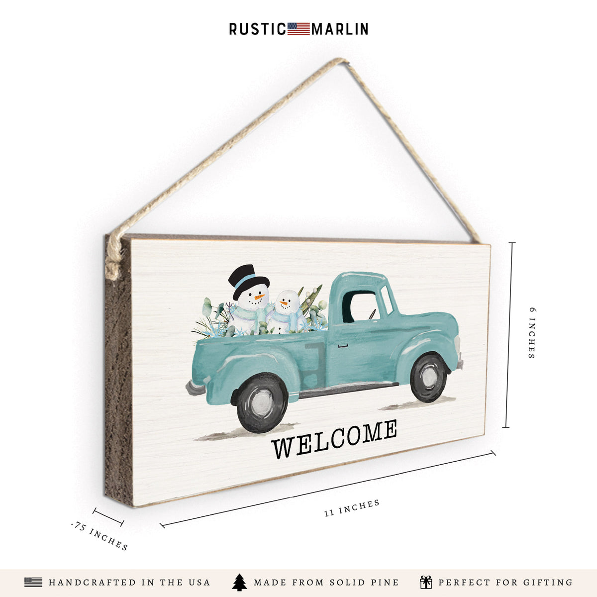 Snowmen Truck Personalized Twine Sign