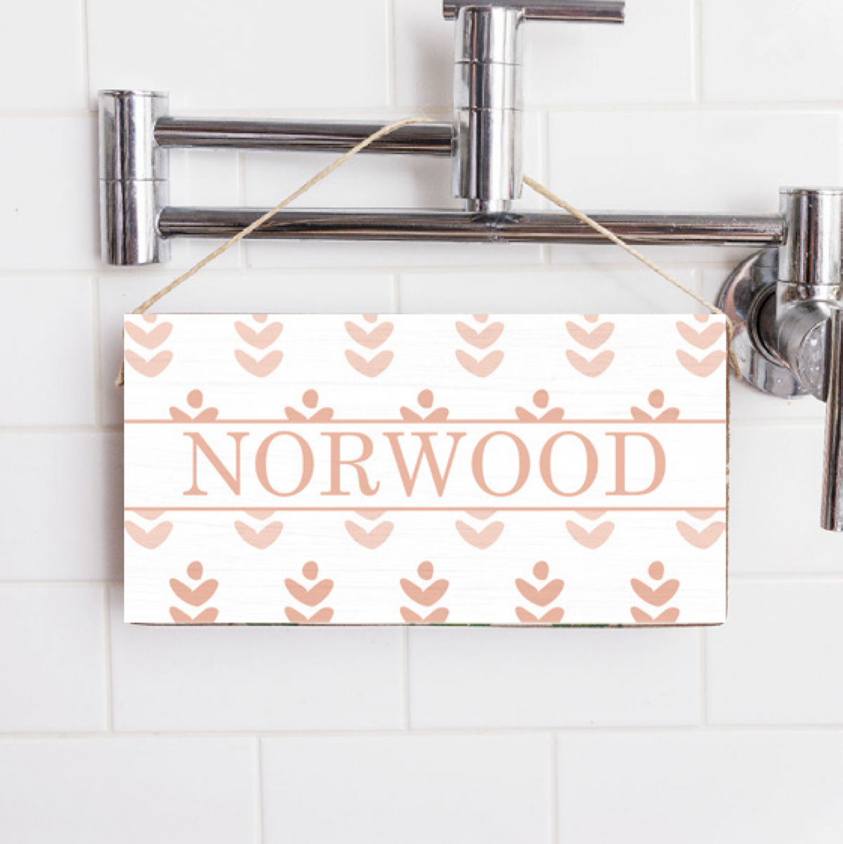 Repeating Floral Personalized Twine Sign