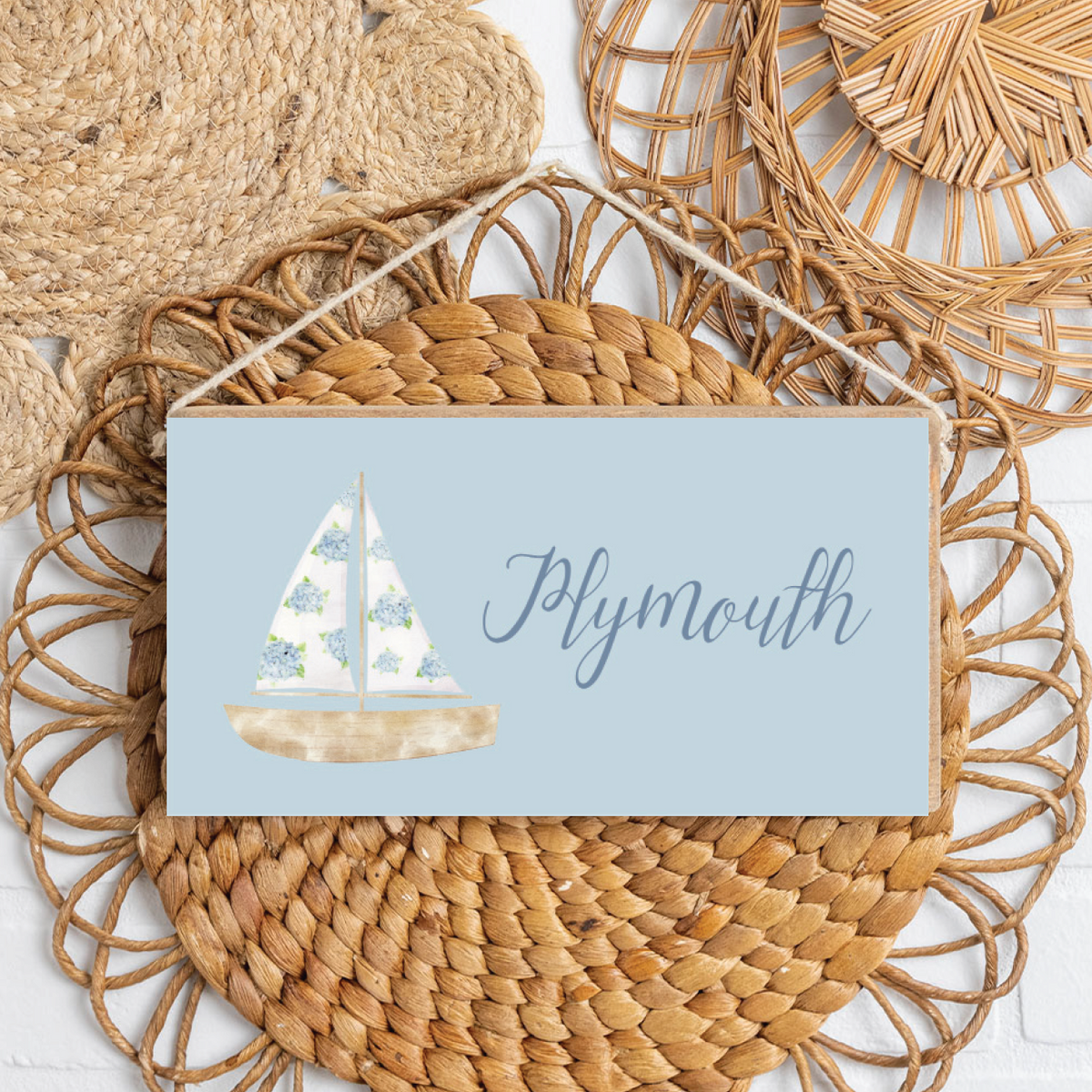 Personalized Hydrangea Sailboat Twine Sign