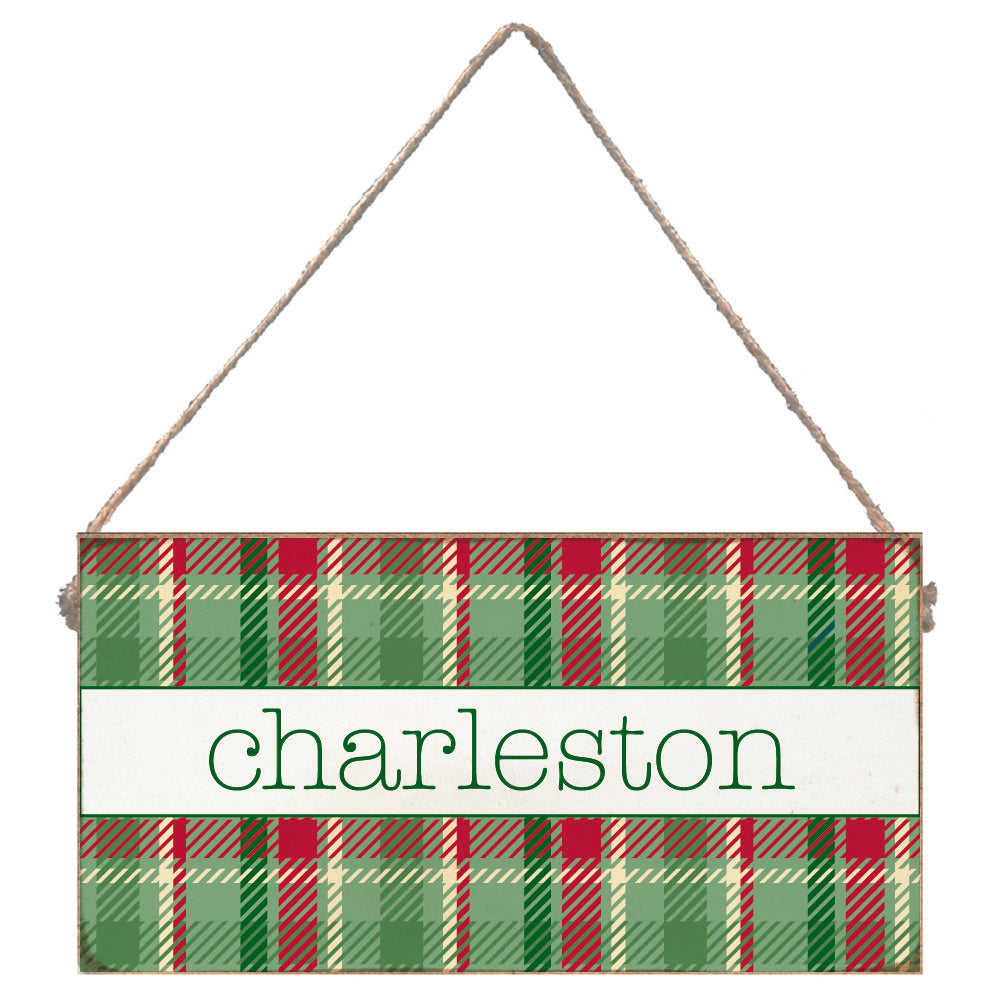 Christmas Plaid Personalized Twine Sign