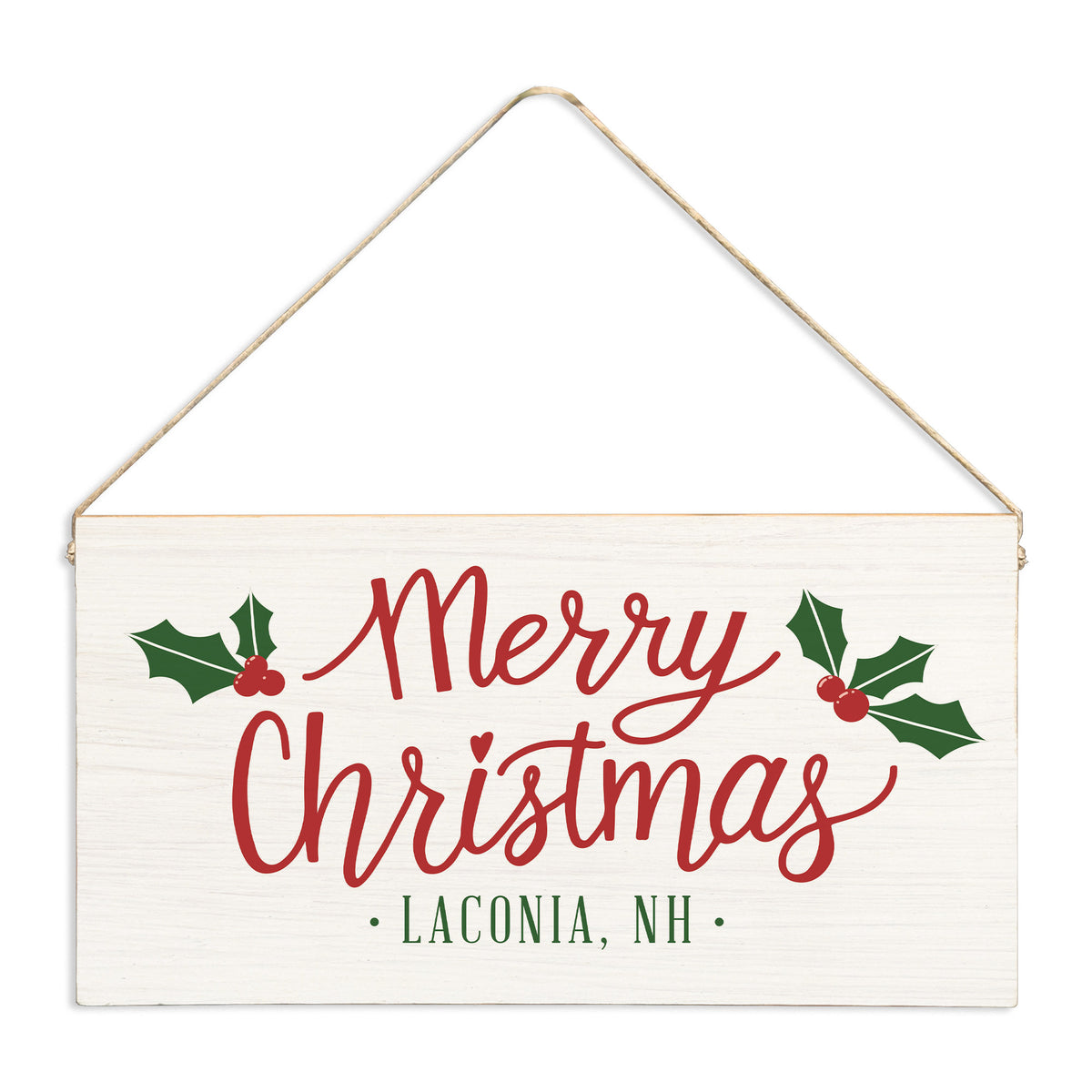 Merry Christmas Holly Personalized Twine Sign