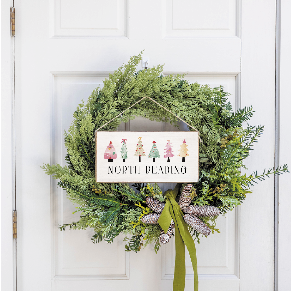Personalized Merry & Bright Festive Christmas Trees Twine Sign