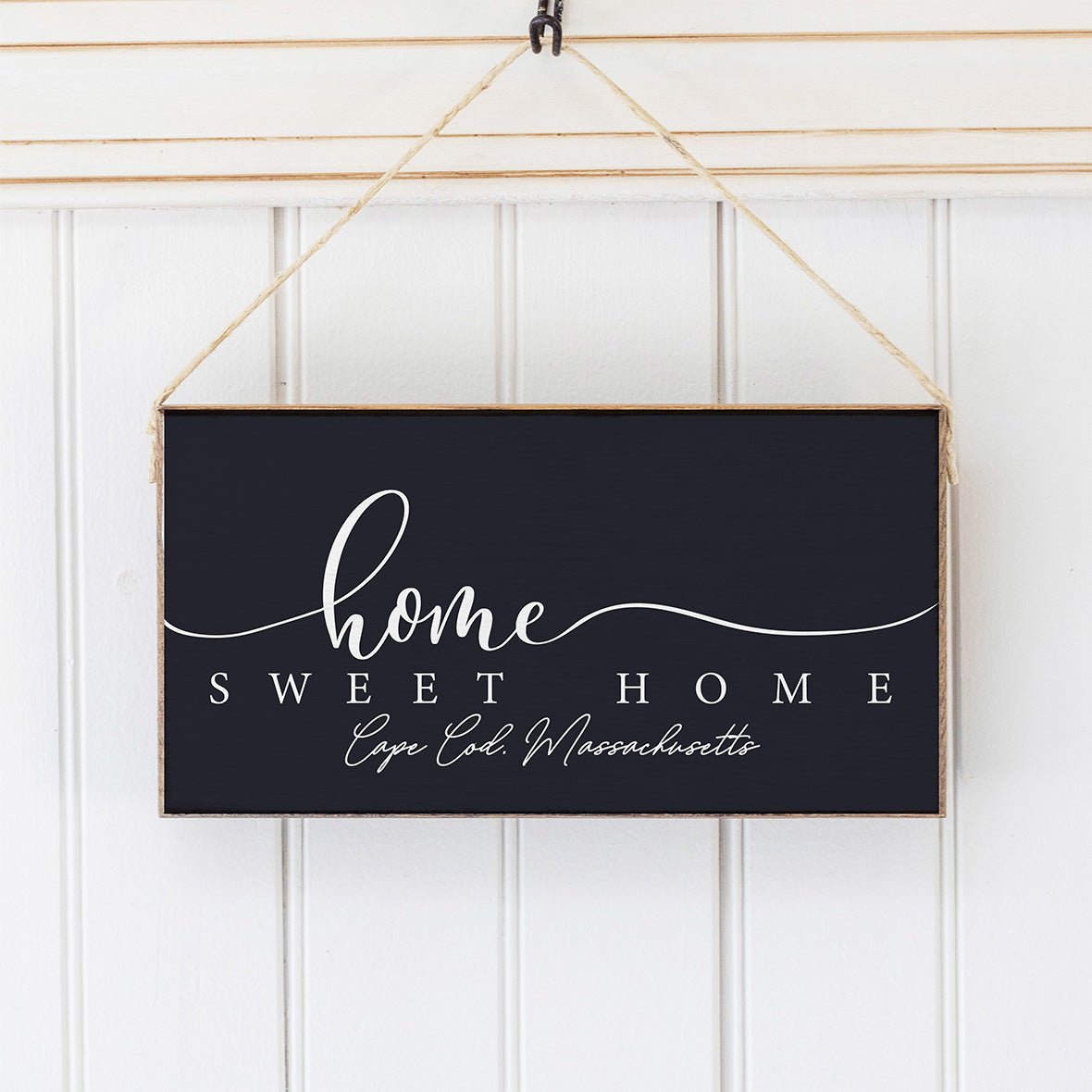 Personalized Dark Navy and White Home Sweet Home Twine Sign