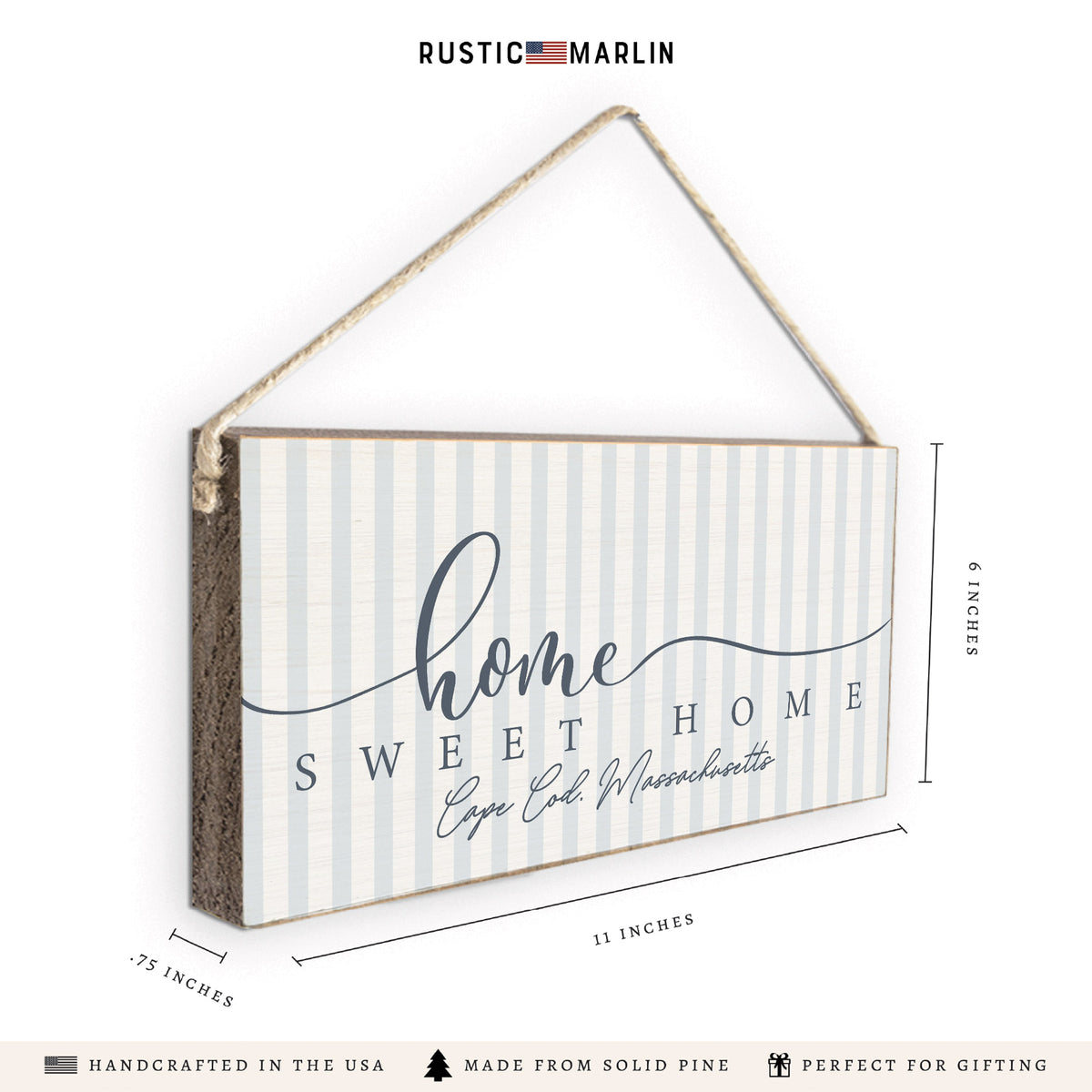Home Sweet Home Striped Personalized Twine Sign