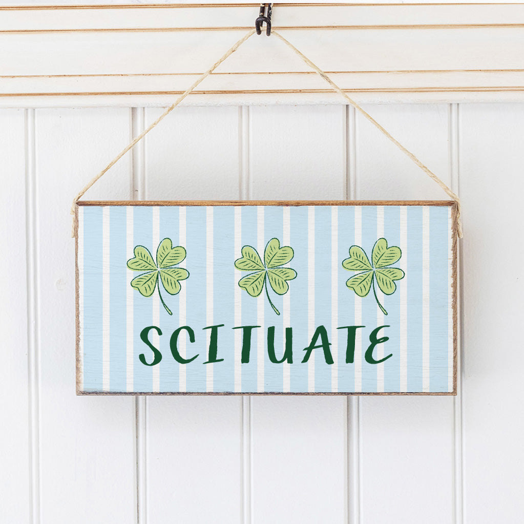 Personalized Blue Striped Shamrock Welcome Twine Sign